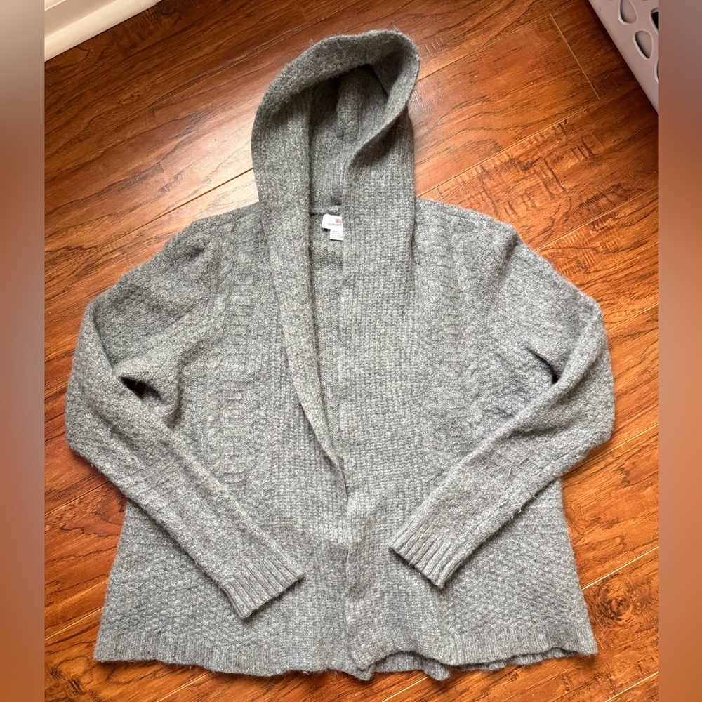 Vineyard Vines XL Gray Lambswool & Alpaca Open Knit Cardigan Hooded Sweater